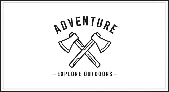 Vintage Adventure Explore Outdoors Axes Emblem Badge Logo Design