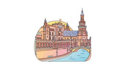 Obraz premium Plaza de España, Seville: Architectural Marvel with Canal and Bridge