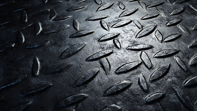 Detailed shot of diamond plate, showcasing the texture, pattern, and durability of the metal.