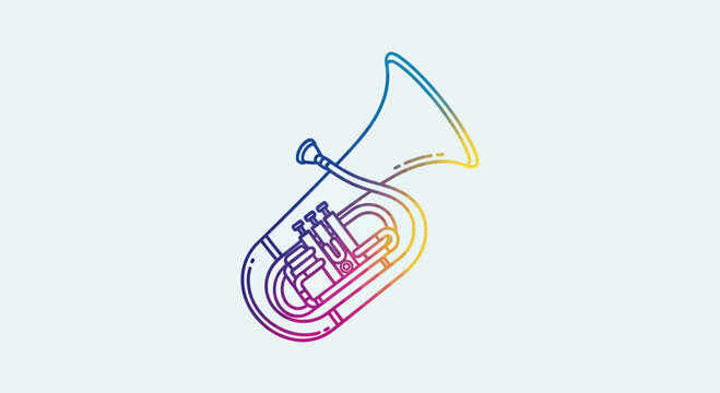 Minimalist Line Art of a Baritone Horn with Rainbow Gradient