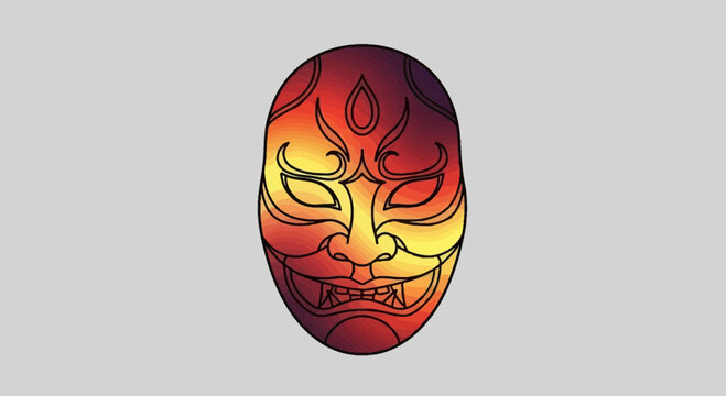 Japanese Oni Mask with Fiery Gradient and Intricate Patterns