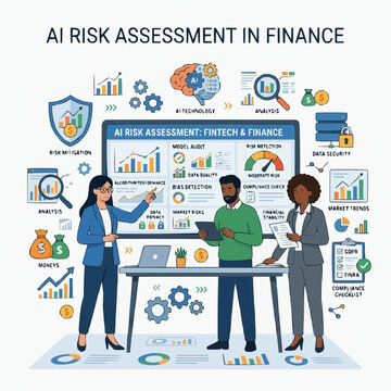 AI Risk Assessment in Finance: A group of professionals engaging in a collaborative effort to dissect and strategize around AI risk assessment within the financial sector.