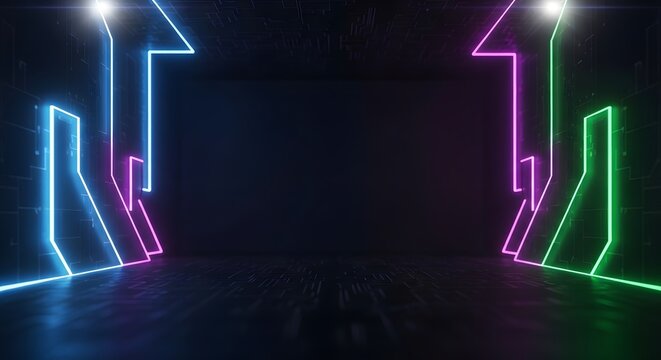 Neon arrows point up on a dark background for a youtube outro