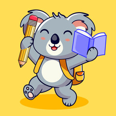 Happy Koala Student with Pencil and Book Vector Illustration Kawaii Animal © Dee Vector