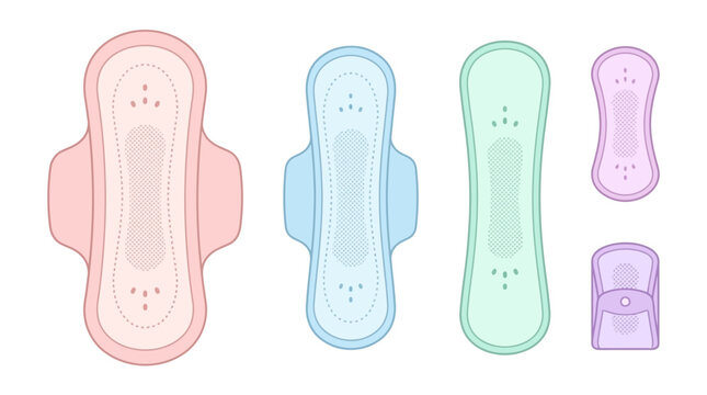 Feminine Sanitary Pads Vector Set in Various Shapes