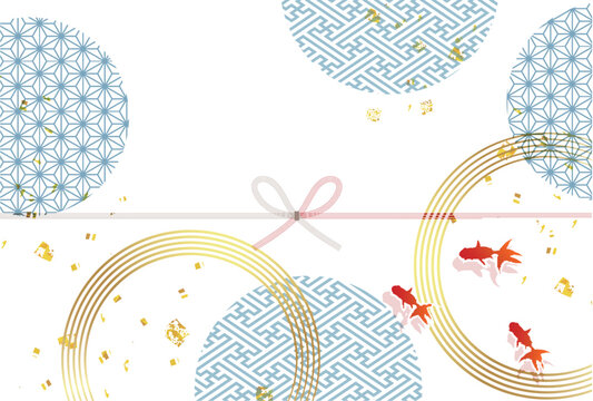 Elegant Japanese Style Background with Goldfish and Traditional Patterns