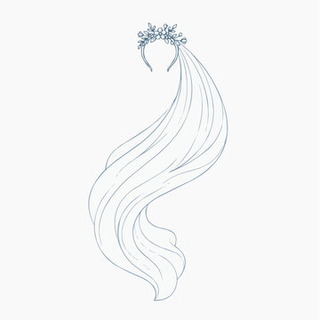 Elegant Veil Illustration: A delicate illustration captures the flowing grace of a bridal veil adorned with a sparkling headpiece, embodying purity and the start of a new chapter.