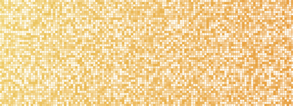 Shining gold disco party pattern background. Iridescent golden sequin mosaic texture. Sparkling yellow halftone wallpaper. Pop up comic glowing glitter backdrop. 70s or 80s vector design template