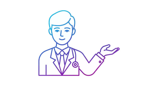 Doctor icon with stethoscope and outstretched hand, medical professional illustration