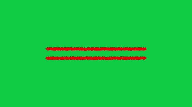 Two Red Crayon Textured Horizontal Lines Animating on Green Screen Background, Looping Animation