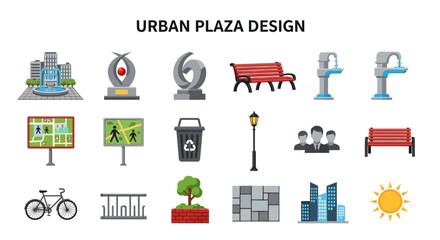 Urban plaza design city architecture elements. © Faisal