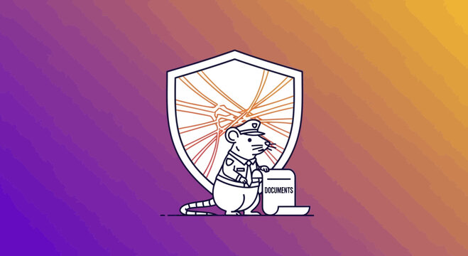 Security Guard Mouse Protects Document Behind Broken Shield