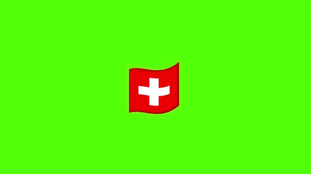 Swiss flag waving on green screen background.