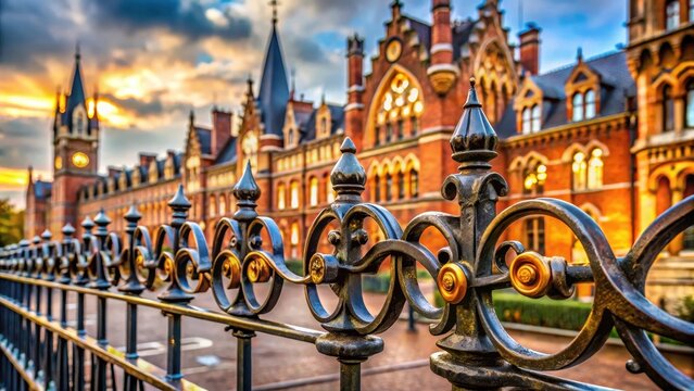 A closeup of St Pancras Lock in London showcases its intricate ironwork design with ornate hinges and decorative plates The lock mechanism is set a