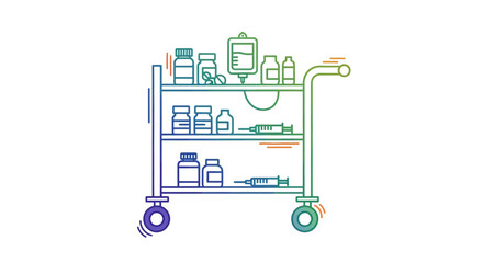 Obraz premium Medical Cart with Medications and Syringes, Healthcare Illustration