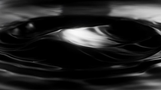 Abstract animation full frame wave saturation black liquid ripple motion art texture monochrome water ripple with central dark sphere creating smooth surface motion high contrast seamless pattern