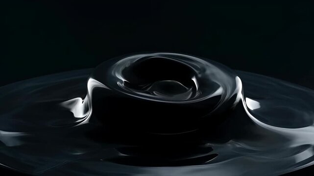 Abstract wave full frame animation black liquid fluid glossy dark saturation reflective ripple motion texture minimal background circular splash pattern