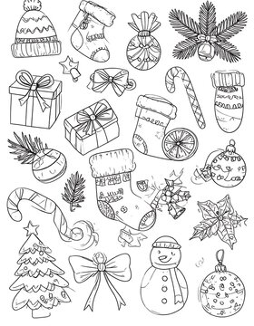 A festive holiday illustration featuring various Christmas-themed icons (1)