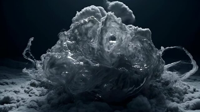 Abstract animation full frame wave saturation fluid motion dark smoke cloud burst swirl energy texture concept art with dramatic dark liquid cloud splash texture and motion