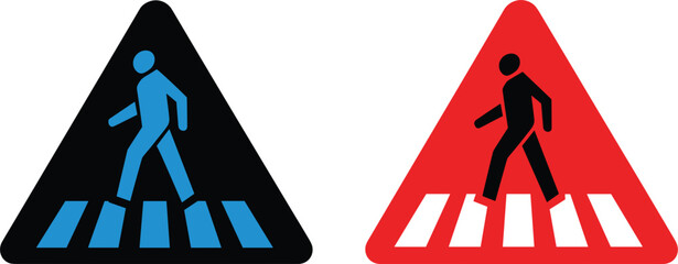 Pedestrian Crossing Traffic Warning Signs in Red and Black for Road Safety and Urban Transport. © AponChandro