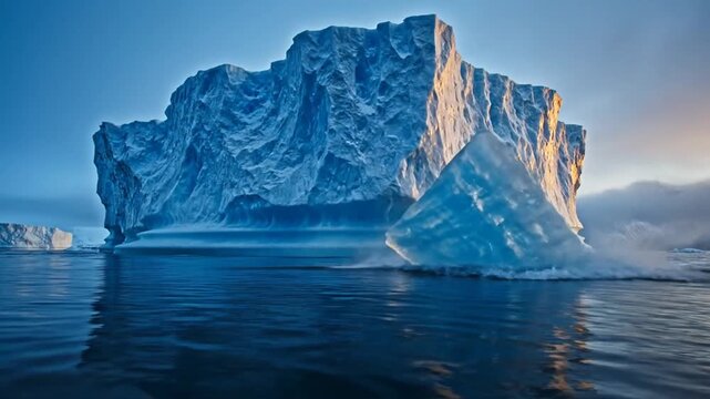 Majestic iceberg floating in ocean water.