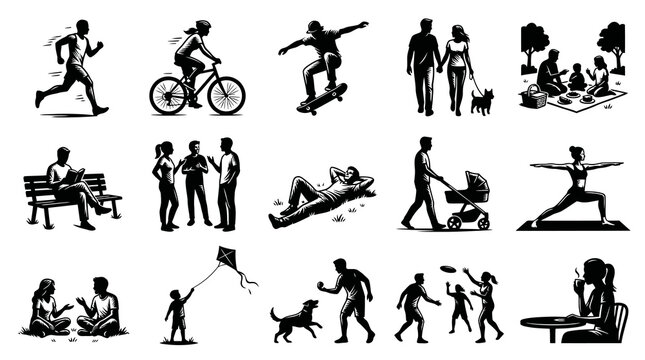 Black  White Glyph Vector Icons Set: People Lifestyle, Recreation  Outdoor Activities