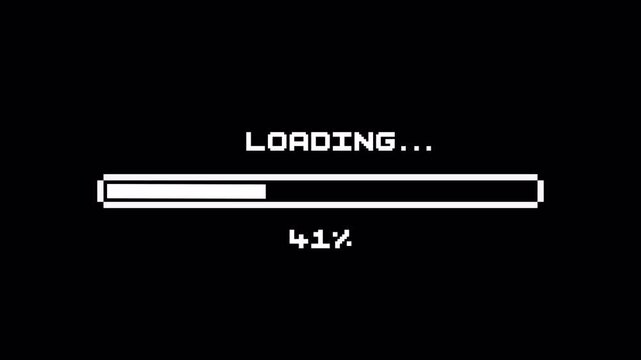Retro pixel video game loading screen on alpha channel. 8 bit, download bar screen. Pixelated progress animation