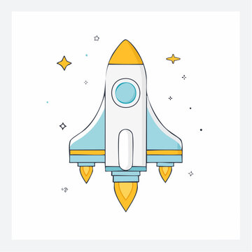 Cartoon Rocket Ship Launching with Stars