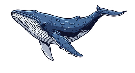 Majestic blue whale illustration swimming gracefully in the ocean depths. © SAQUEEN