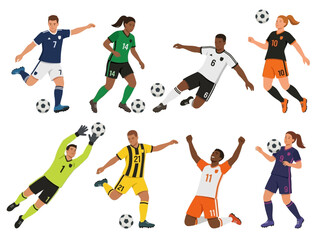 Fototapeta premium Dynamic Illustration of Soccer Players Performing Various Actions on the Field
