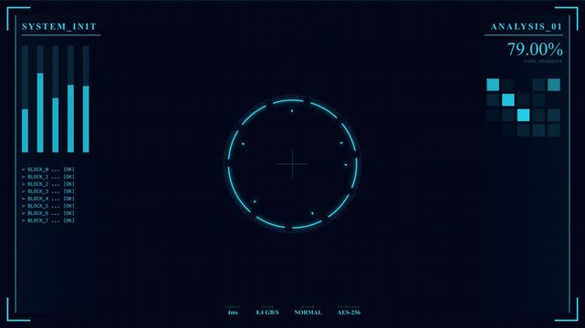 Futuristic Sci Fi Interface Displaying System Analysis Data and Core Stability Progress