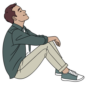 Relaxed young man sitting on floor looking up
