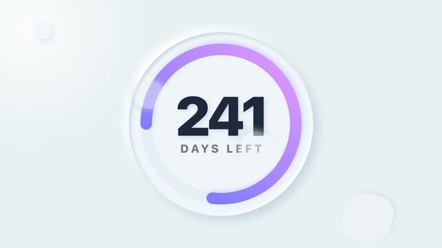 Countdown Timer Display Showing Decreasing Days Left in Clear Minimalist Animation