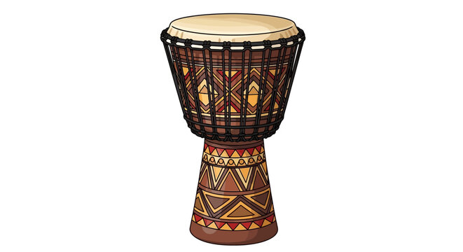 An illustration of a traditional African djembe drum with intricate geometric patterns.