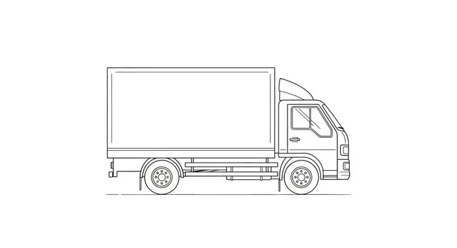 Line art drawing of a side view of a delivery box truck.