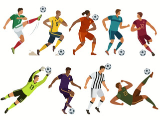 Fototapeta premium Dynamic Illustration of Soccer Players Performing Various Actions on the Field