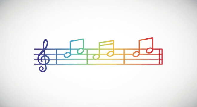 Colorful musical notes on a staff, representing music and creativity