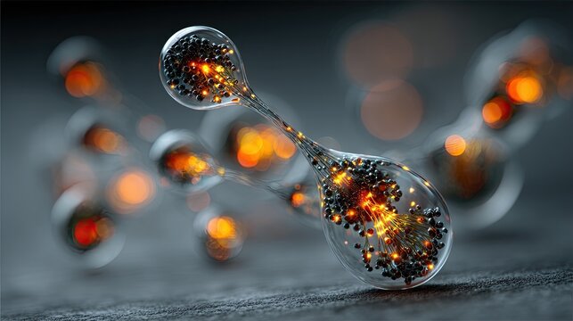 A collection of translucent biolayer sensor "dots" that adhere to the skin with internal glowing orange filaments representing the future of clinical-grade continuous glucose and cortisol 