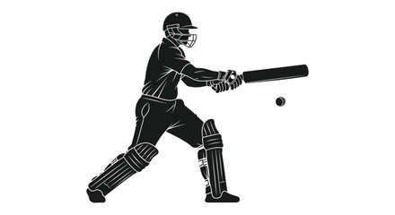 Fototapeta premium Silhouette of a cricket player swinging a bat during a game black and white silhouette high quality professional detailed