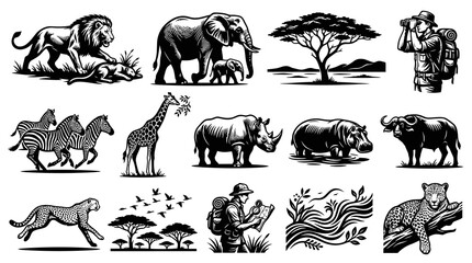 Obraz premium African Wildlife Silhouette Vector Pack: Safari Animals, Nature Explorer