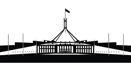 Fototapeta premium Parliament house building silhouette against a white background black and white vector illustration silhouette high quality professional detailed modern