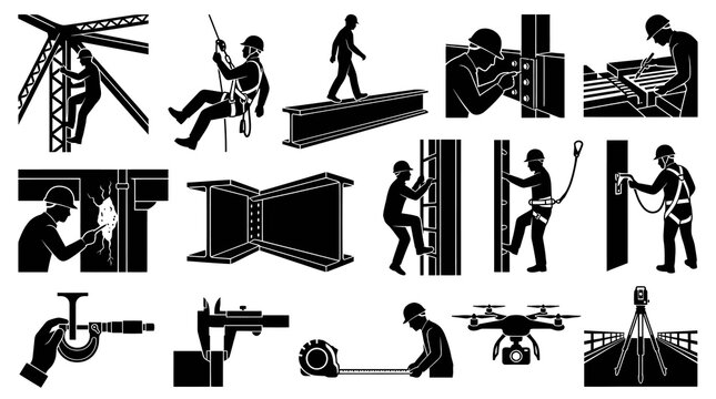 Construction and Engineering Workers, Tools, Safety Glyph Icons Set