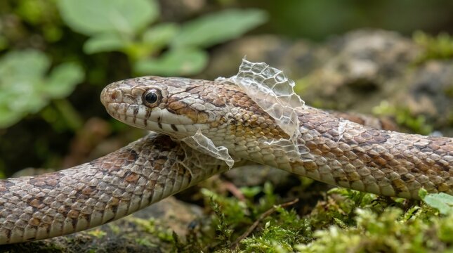 Snake shedding old skin