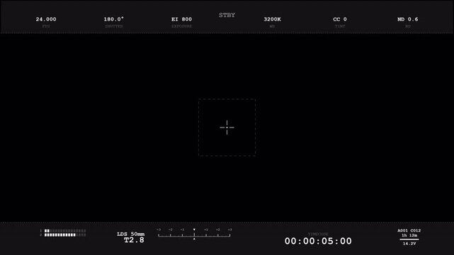 Camera Viewfinder Digital HUD Interface with Recording Indicator Timecode and Technical Metadata for Video Production Overlay