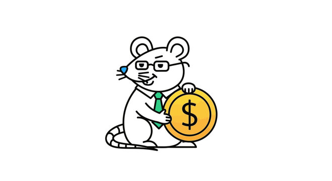 Business Rat Holding a Golden Dollar Coin, Wearing Glasses and Tie