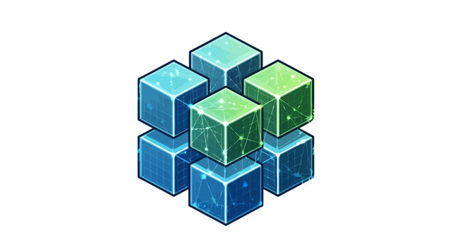 Blue and green cubes stacked together.