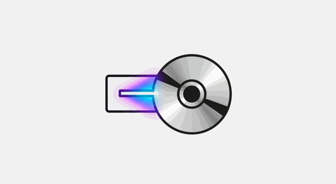Digital Data Transfer: CD/DVD Disc Spinning into USB Port with Rainbow Light Effect