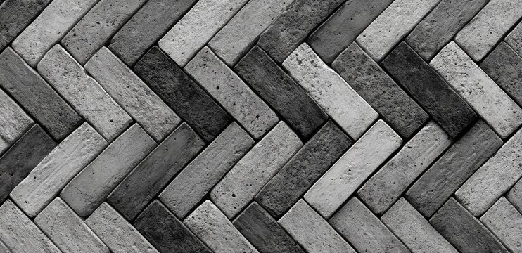 Black and white herringbone pattern of textured rectangular blocks