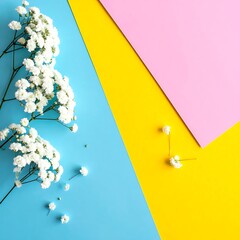 Obraz premium A colorful arrangement of flowers on geometric shapes