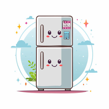 Cute Kawaii Refrigerator Character with Smiling Face